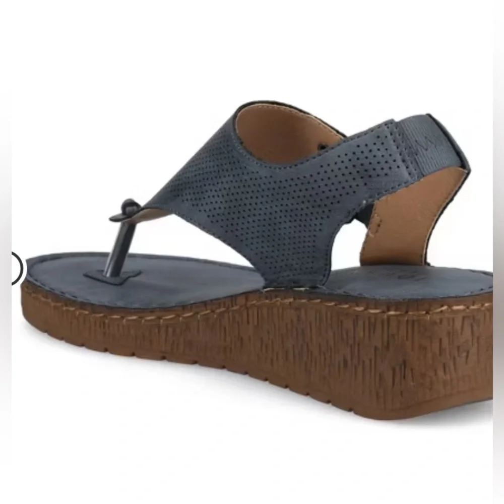 Gray and Brown Wedge Sandals with T-Strap Design​ - Picture 2 of 10